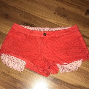Element low rise, red shorts with lace overlay
